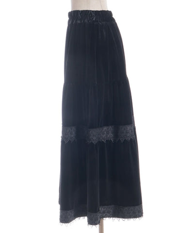 Velour Tiered Long Skirt