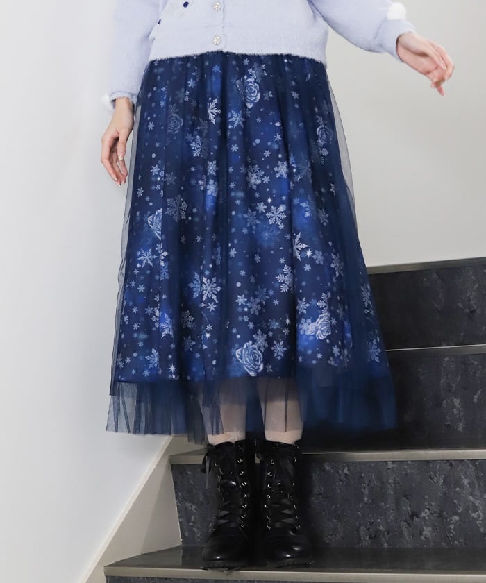 Snow Rose Pattern Skirt