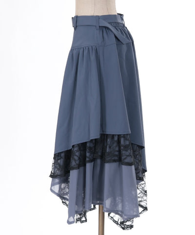 Irregular Hem Long Skirt with Belt