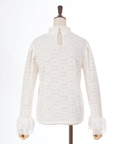 Lace Flare Sleeve Brushed Lace Pullover