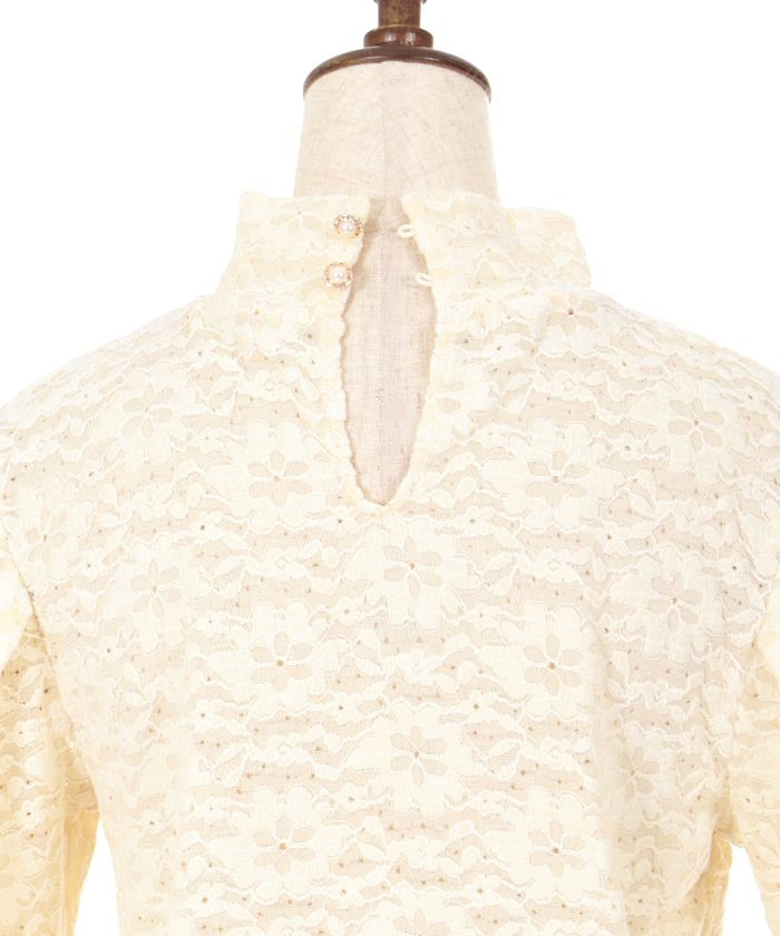 Lace Flare Sleeve Brushed Lace Pullover