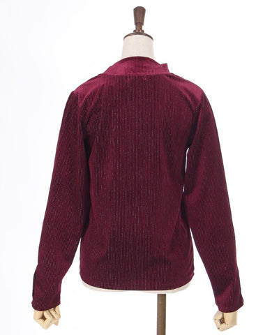 Sleeve Button Lamé Velour Rib Pullover