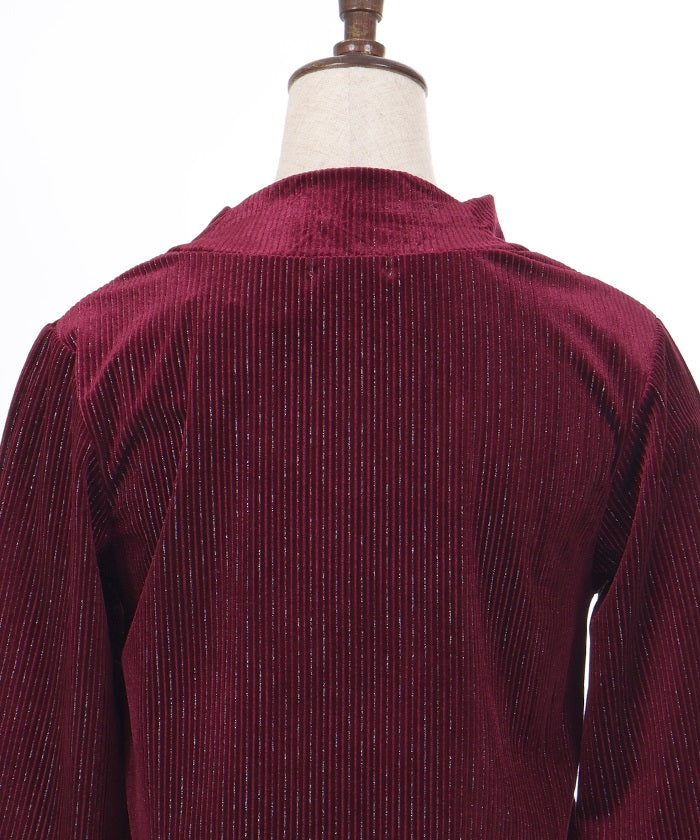 Sleeve Button Lamé Velour Rib Pullover