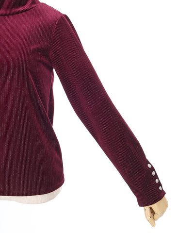 Sleeve Button Lamé Velour Rib Pullover