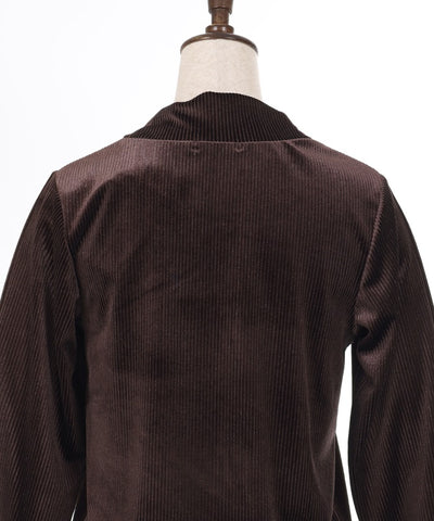 Sleeve Button Lamé Velour Rib Pullover