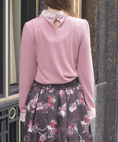 Tulle Rose Lace Panel Pullover