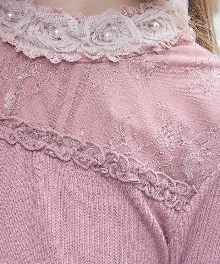 Tulle Rose Lace Panel Pullover