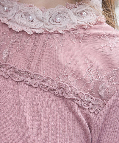 Tulle Rose Lace Panel Pullover