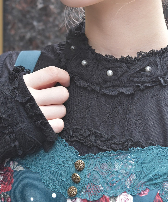 Tulle Rose Lace Panel Pullover