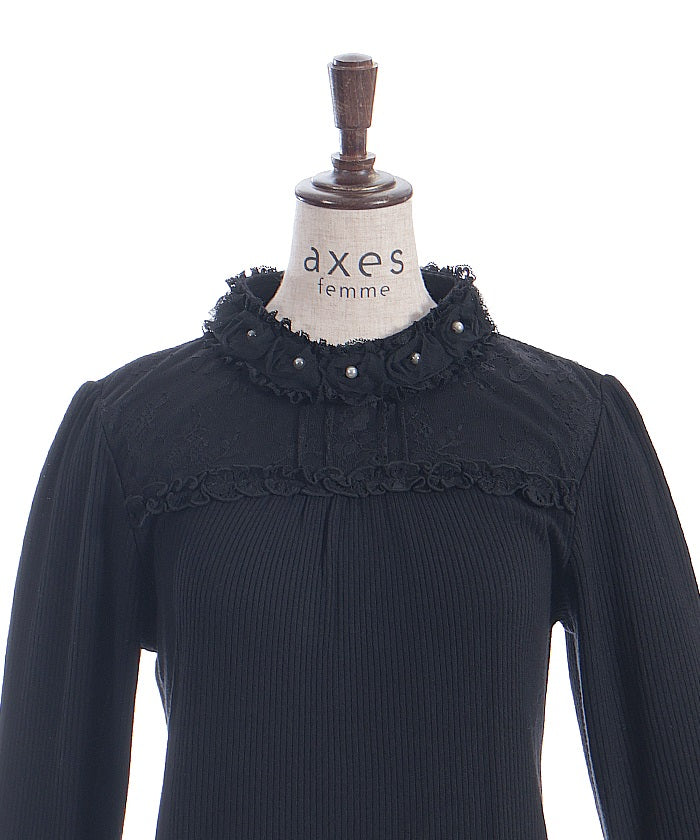 Tulle Rose Lace Panel Pullover