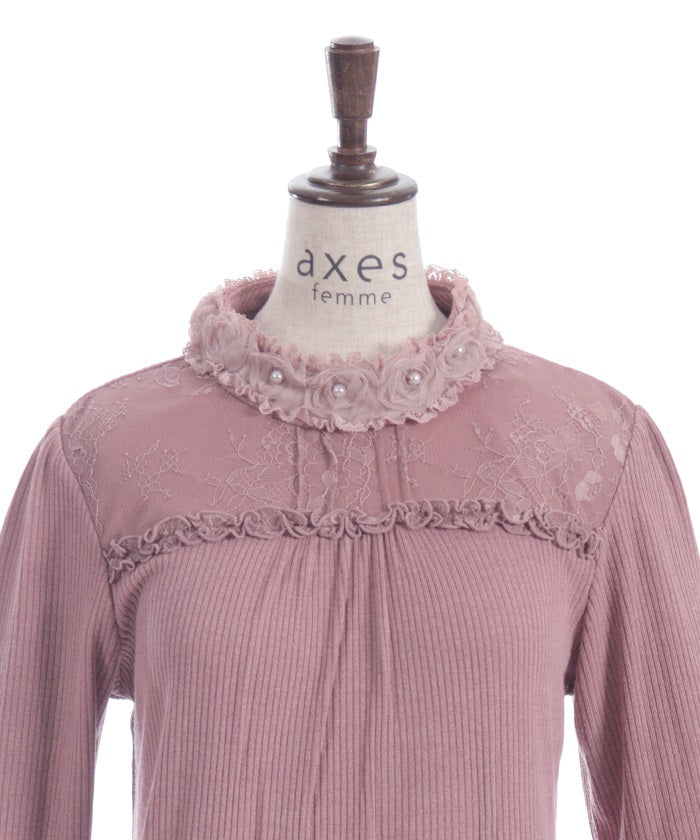 Tulle Rose Lace Panel Pullover