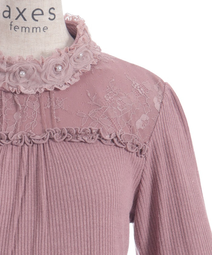 Tulle Rose Lace Panel Pullover