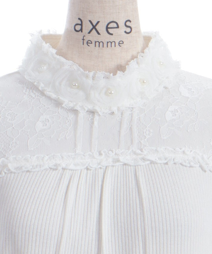 Tulle Rose Lace Panel Pullover