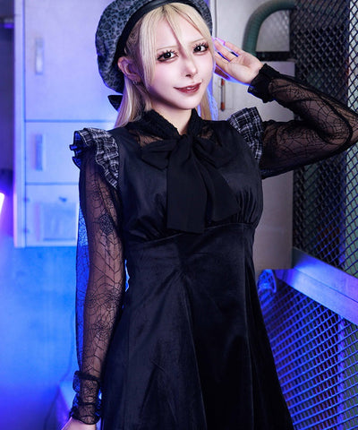 Velour & Check Frill Dress