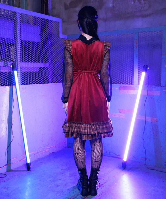 Velour & Check Frill Dress