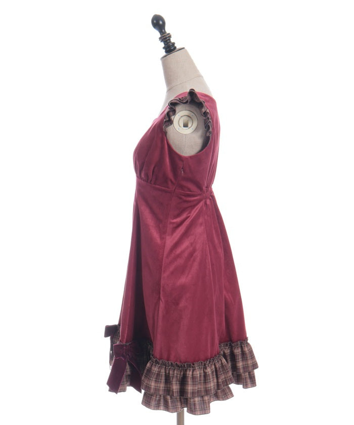 Velour & Check Frill Dress