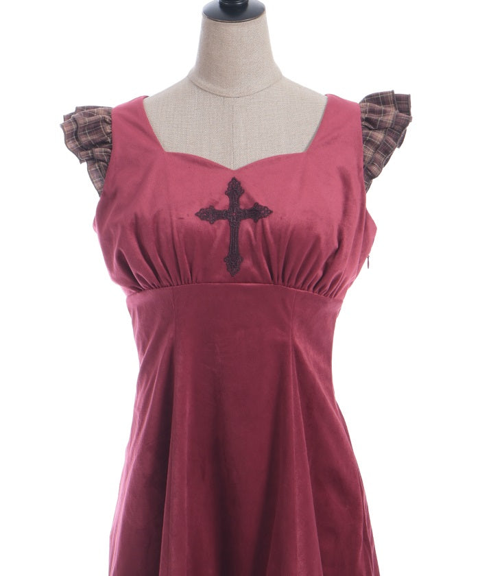 Velour & Check Frill Dress