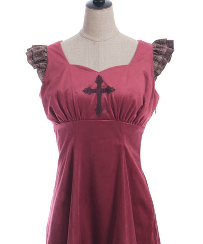 Velour & Check Frill Dress