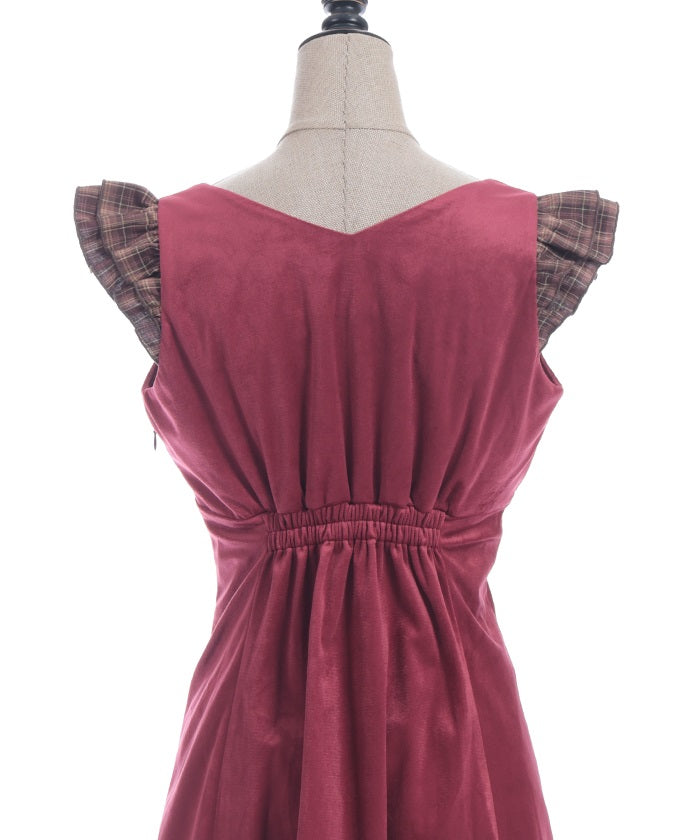 Velour & Check Frill Dress