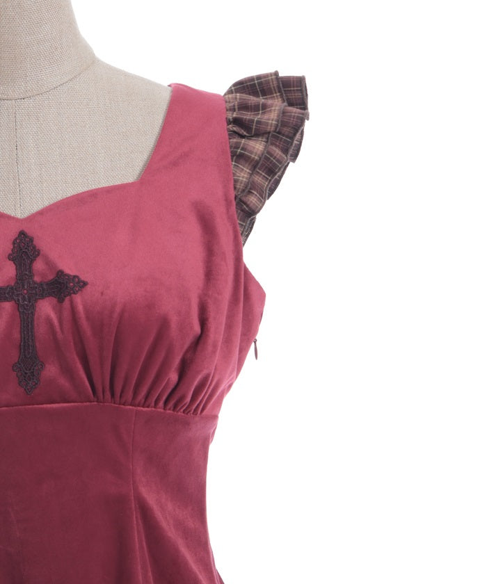 Velour & Check Frill Dress