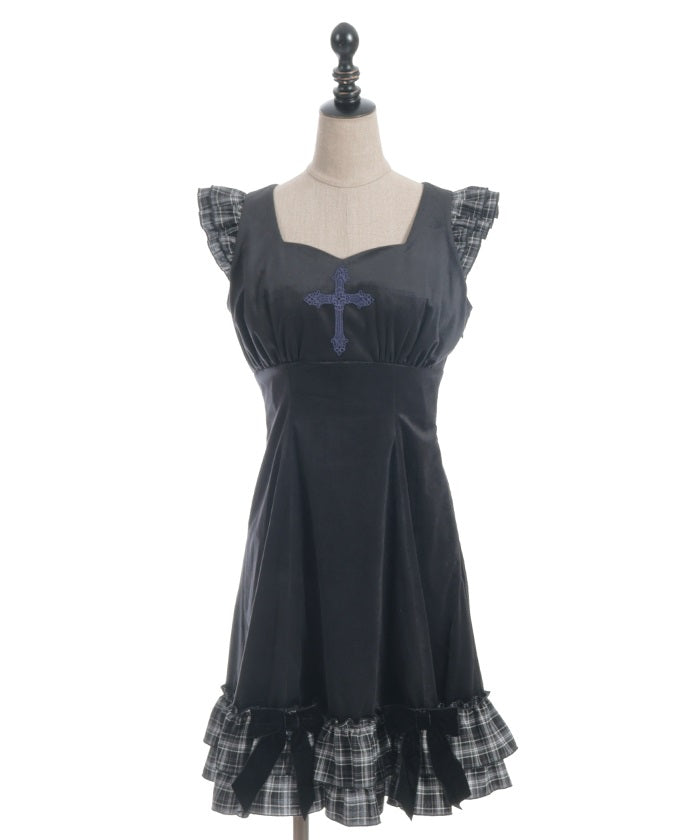 Velour & Check Frill Dress