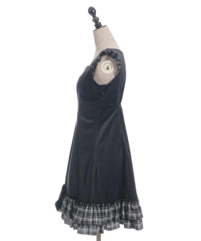 Velour & Check Frill Dress