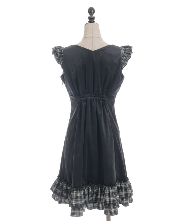 Velour & Check Frill Dress