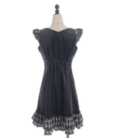 Velour & Check Frill Dress