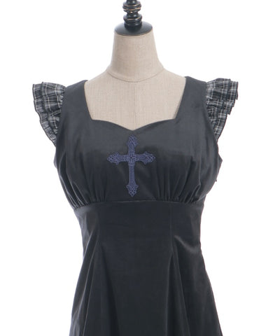 Velour & Check Frill Dress