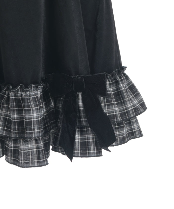 Velour & Check Frill Dress