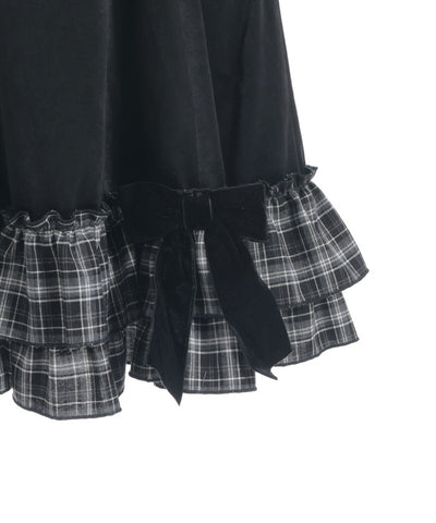 Velour & Check Frill Dress