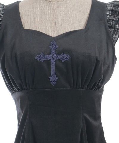 Velour & Check Frill Dress