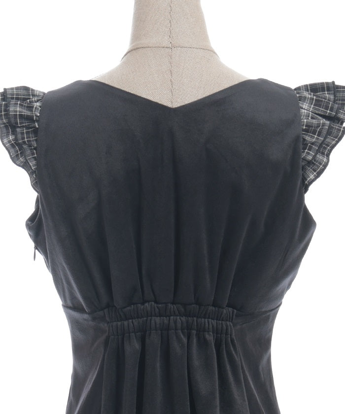Velour & Check Frill Dress