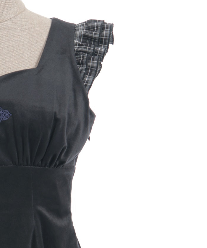 Velour & Check Frill Dress