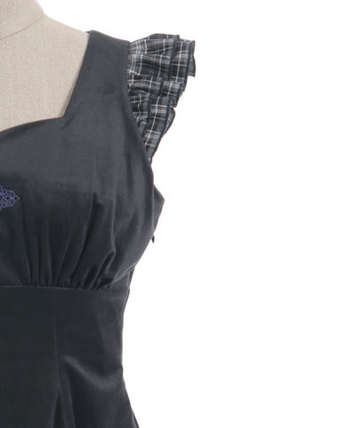 Velour & Check Frill Dress