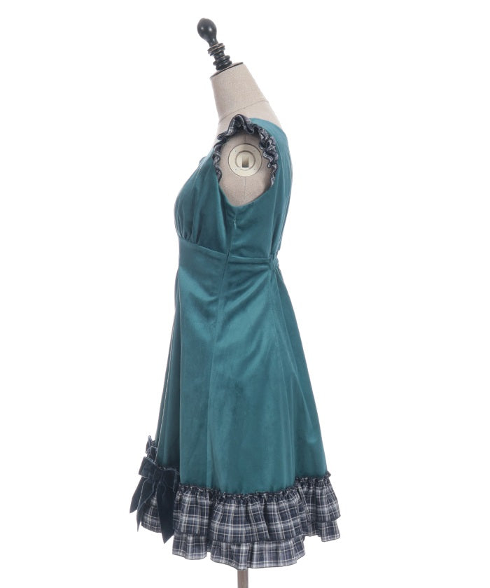 Velour & Check Frill Dress