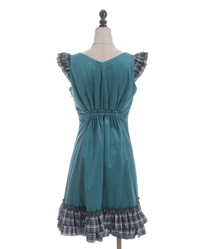 Velour & Check Frill Dress