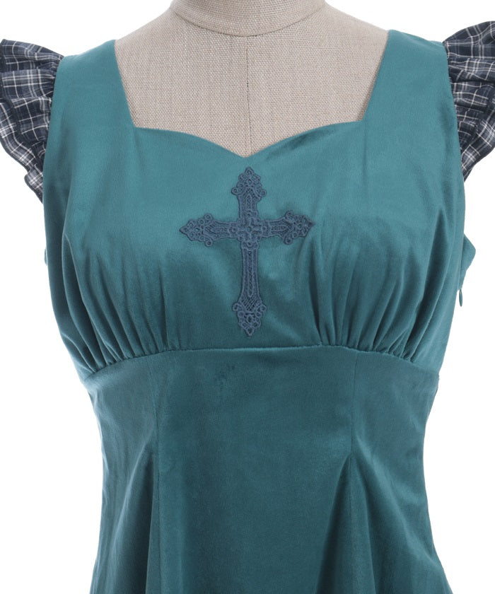 Velour & Check Frill Dress