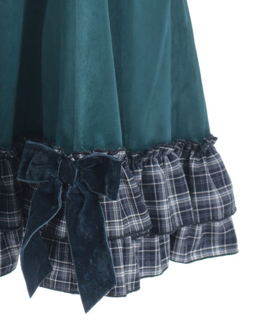 Velour & Check Frill Dress