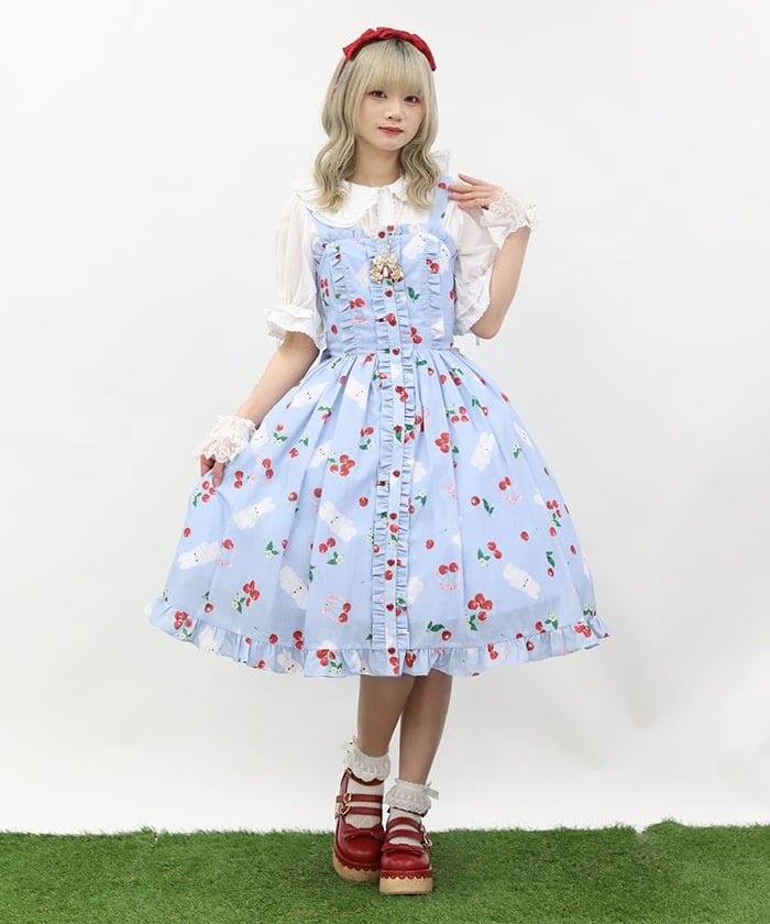 y2k axes femme メルヘン柄 ワンピ フロッキー ロリィタ バレエ Cherry Bunny Pattern Jumper Skirt – axes femme from JAPAN