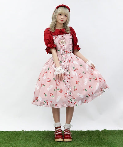 Cherry Bunny Pattern Jumper Skirt