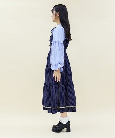 Row Buttons Striped Tiered Dress