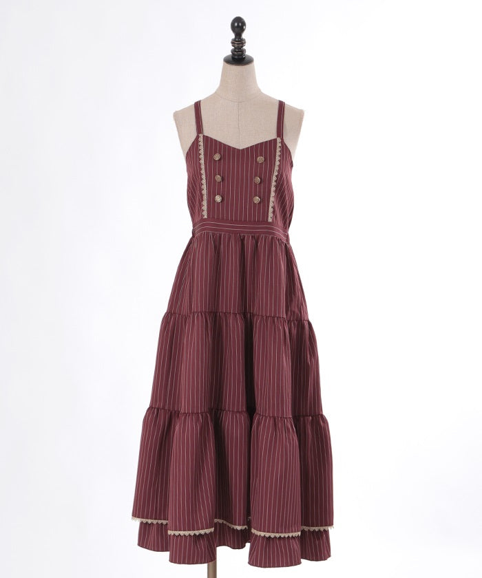 Row Buttons Striped Tiered Dress