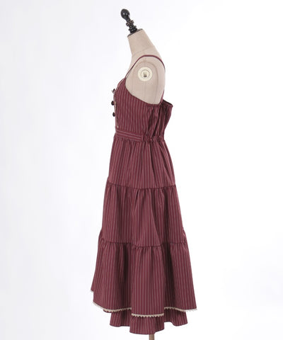 Row Buttons Striped Tiered Dress