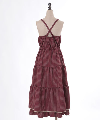 Row Buttons Striped Tiered Dress