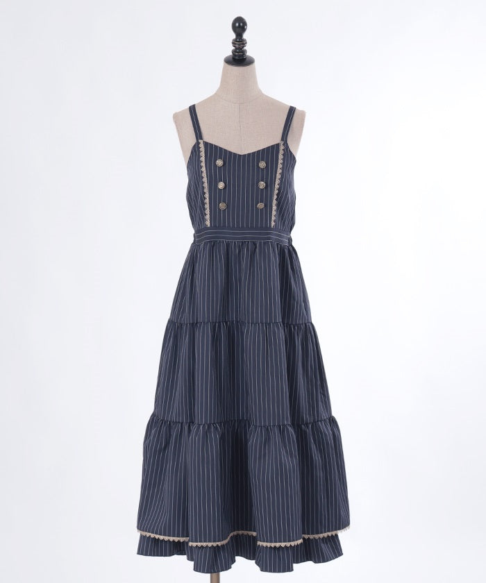 Row Buttons Striped Tiered Dress