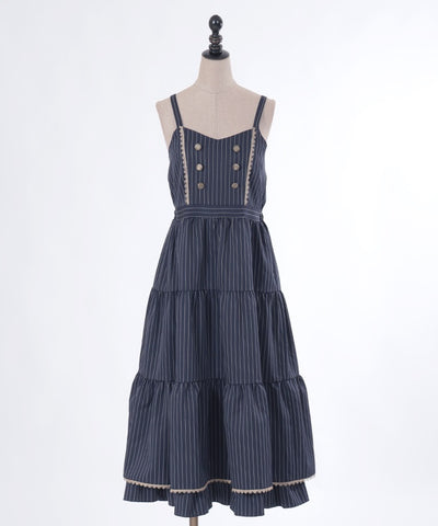 Row Buttons Striped Tiered Dress