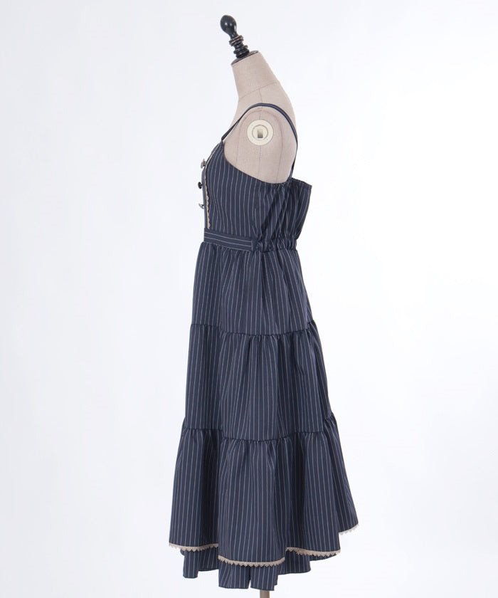 Row Buttons Striped Tiered Dress