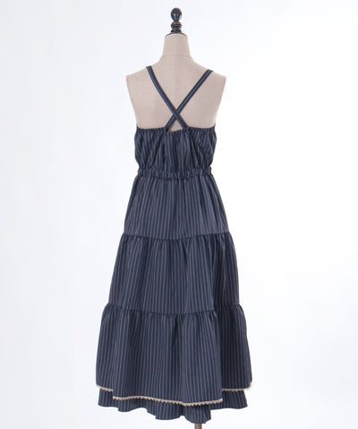 Row Buttons Striped Tiered Dress