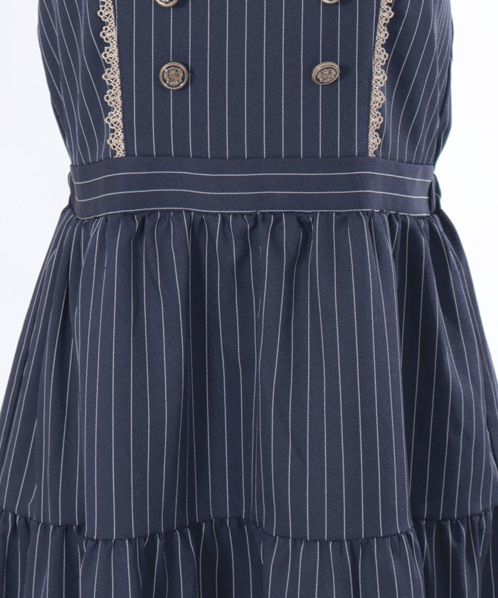 Row Buttons Striped Tiered Dress